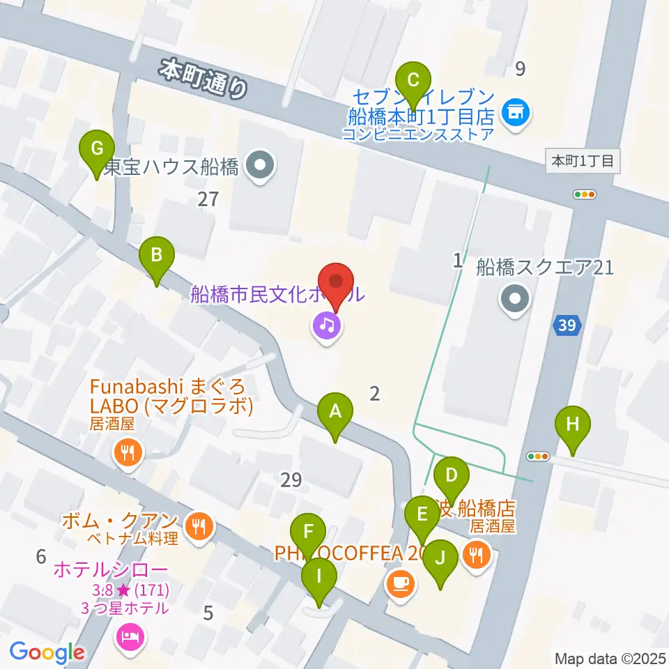 船橋市民文化ホール周辺の駐車場・コインパーキング一覧地図