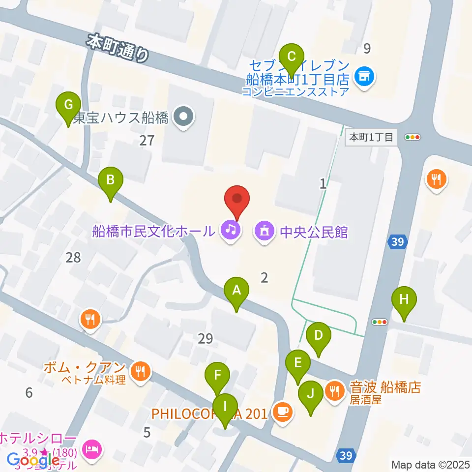 船橋市民文化ホール周辺の駐車場・コインパーキング一覧地図