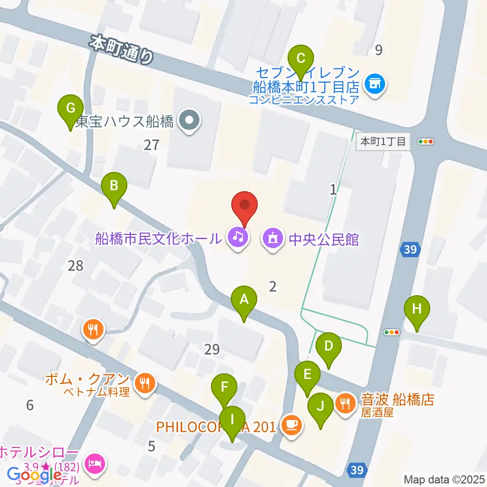 船橋市民文化ホール周辺の駐車場・コインパーキング一覧地図