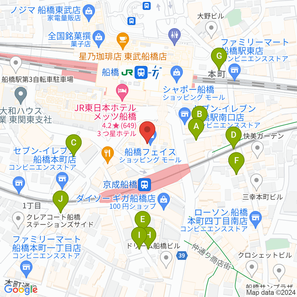 船橋市民文化創造館 きららホール周辺の駐車場・コインパーキング一覧地図