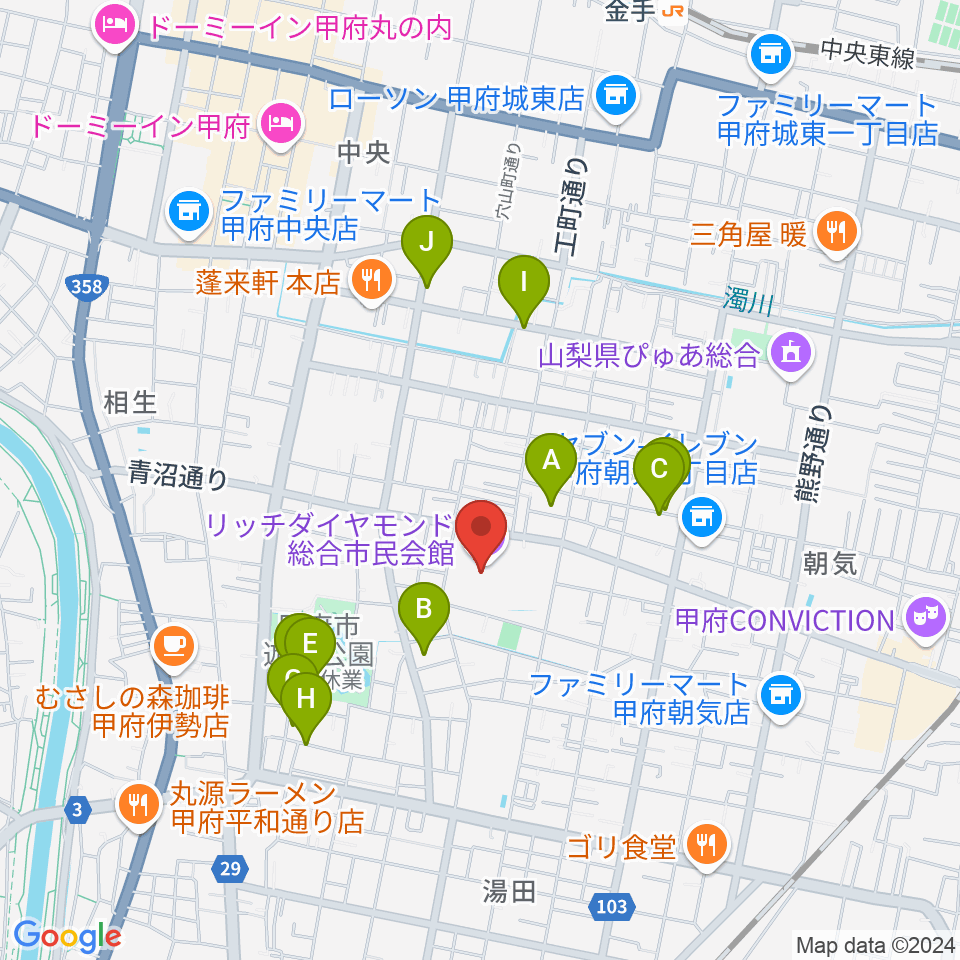 リッチダイヤモンド総合市民会館周辺の駐車場・コインパーキング一覧地図