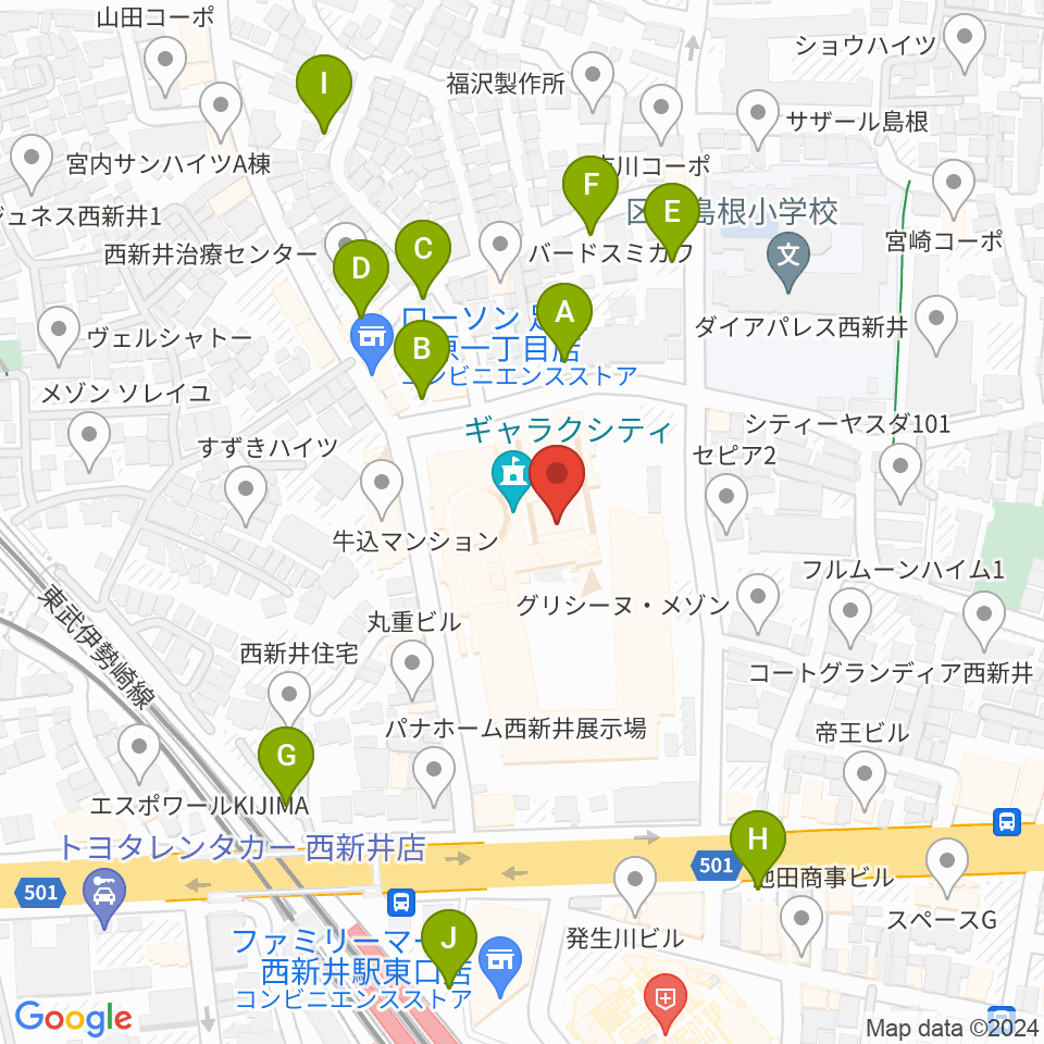 西新井文化ホール（ギャラクホール）周辺の駐車場・コインパーキング一覧地図
