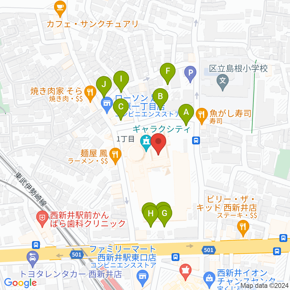 西新井文化ホール（ギャラクホール）周辺の駐車場・コインパーキング一覧地図