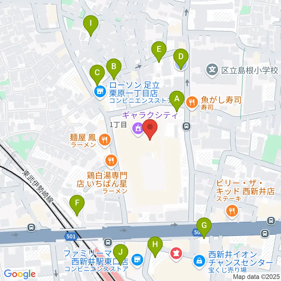 西新井文化ホール（ギャラクホール）周辺の駐車場・コインパーキング一覧地図