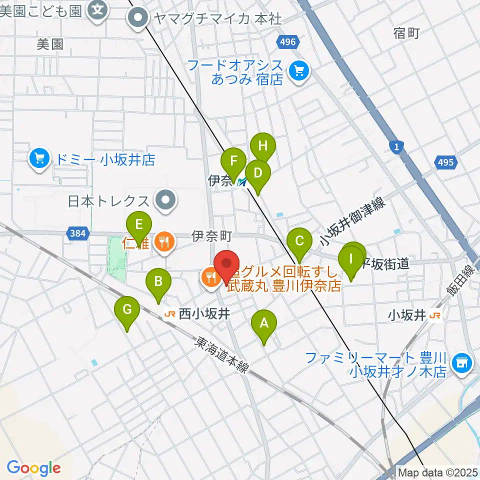 豊川市小坂井文化会館フロイデンホール周辺の駐車場・コインパーキング一覧地図