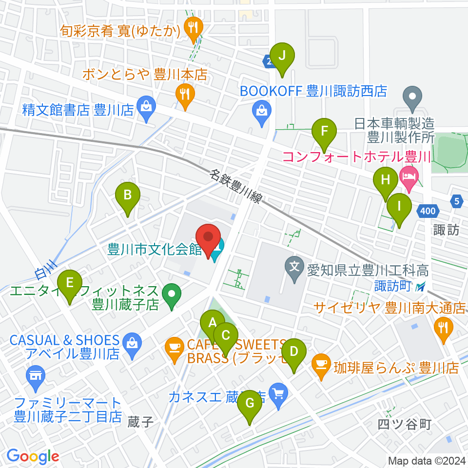 豊川市文化会館周辺の駐車場・コインパーキング一覧地図