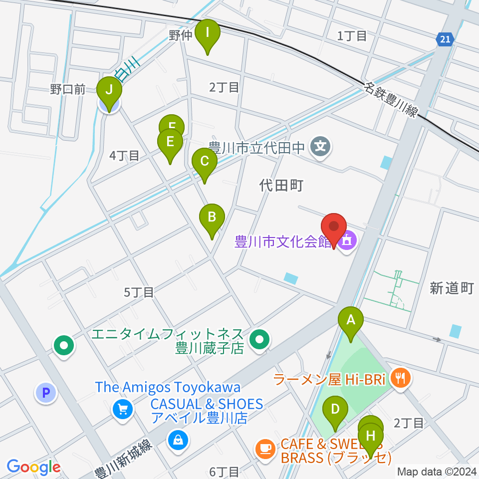 豊川市文化会館周辺の駐車場・コインパーキング一覧地図