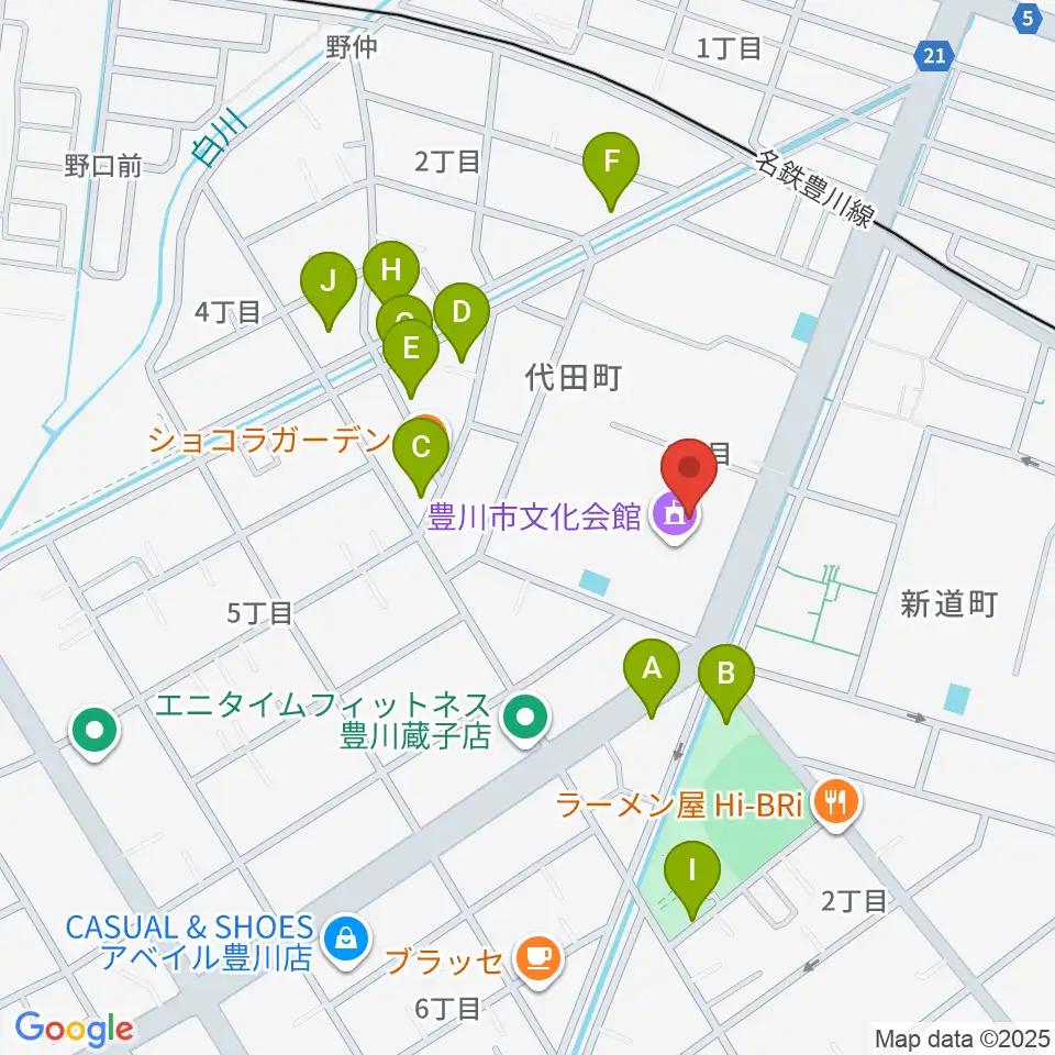豊川市文化会館周辺の駐車場・コインパーキング一覧地図