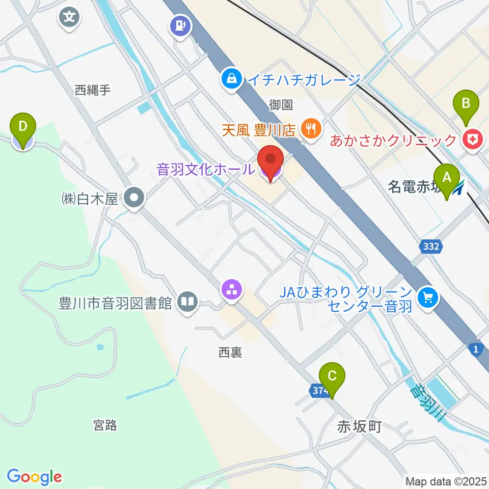 豊川市音羽文化ホール ウィンディアホール周辺の駐車場・コインパーキング一覧地図