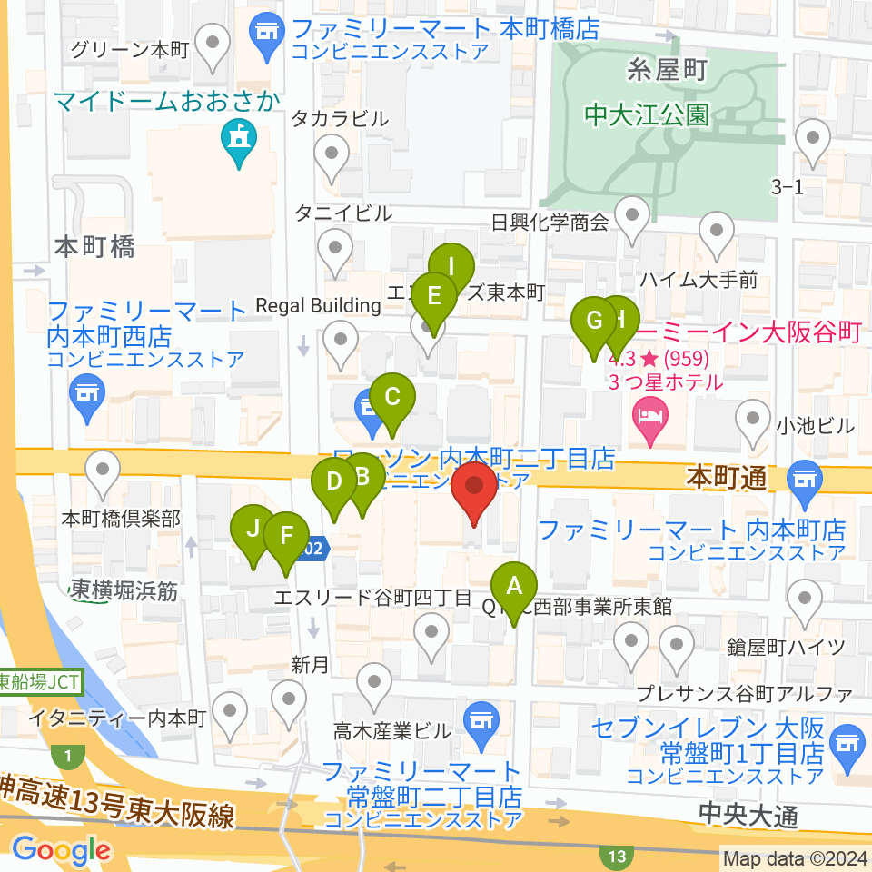 ムジークシューレ大阪周辺の駐車場・コインパーキング一覧地図