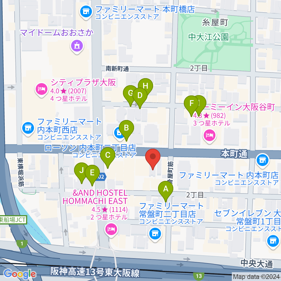 ムジークシューレ大阪周辺の駐車場・コインパーキング一覧地図