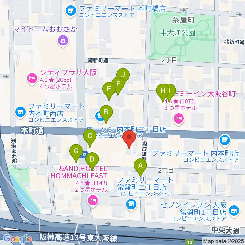 ムジークシューレ大阪周辺の駐車場・コインパーキング一覧地図