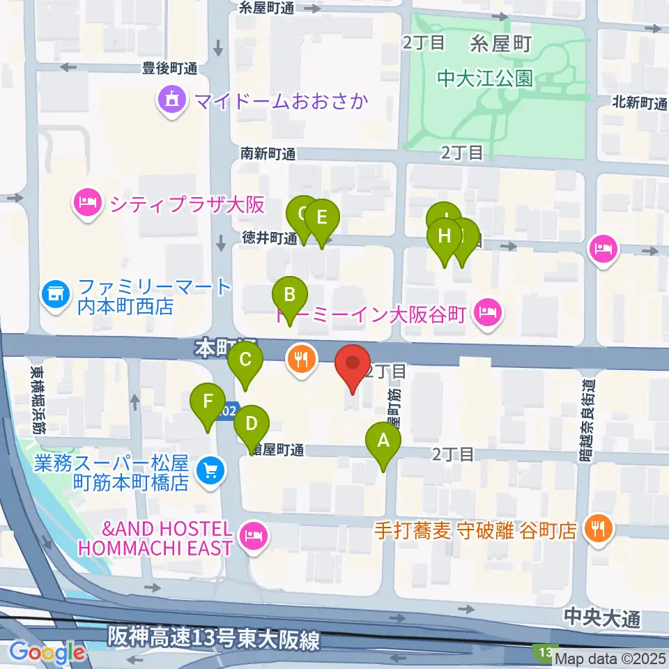 ムジークシューレ大阪周辺の駐車場・コインパーキング一覧地図