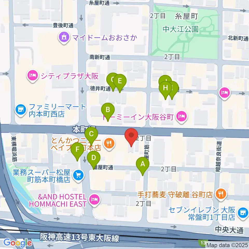 ムジークシューレ大阪周辺の駐車場・コインパーキング一覧地図