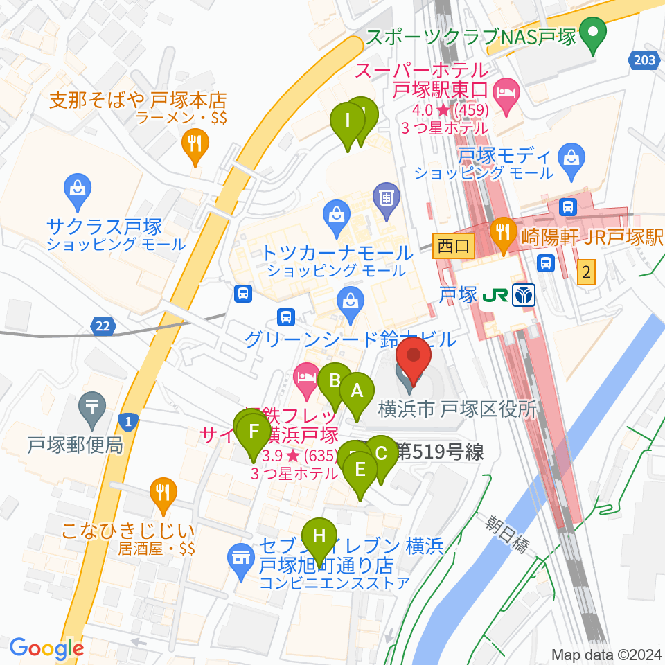 戸塚区民文化センターさくらプラザ周辺の駐車場・コインパーキング一覧地図