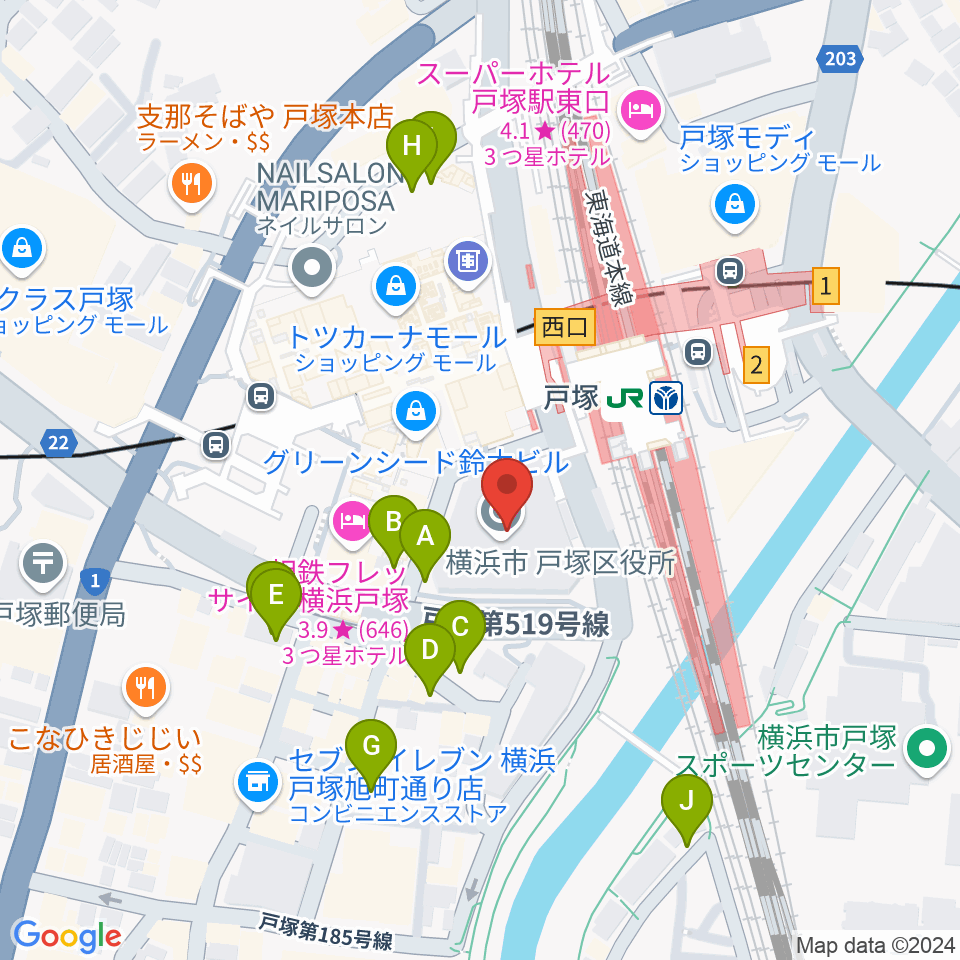 戸塚区民文化センターさくらプラザ周辺の駐車場・コインパーキング一覧地図