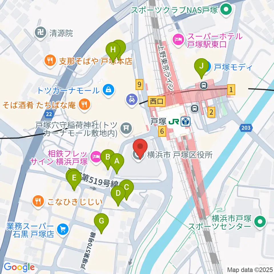 戸塚区民文化センターさくらプラザ周辺の駐車場・コインパーキング一覧地図
