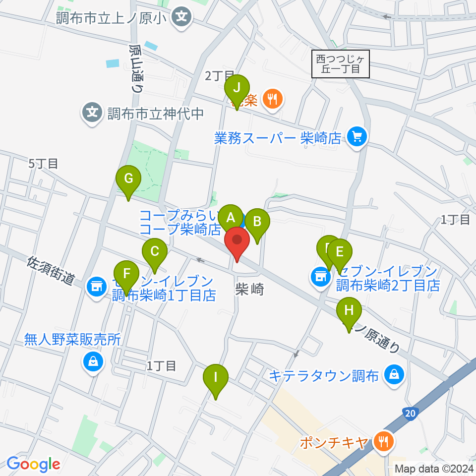 ユリミュージックキャンパス調布柴崎教室周辺の駐車場・コインパーキング一覧地図