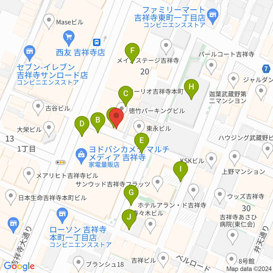 吉祥寺スターパインズカフェ周辺の駐車場・コインパーキング一覧地図
