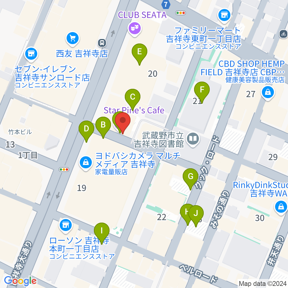 吉祥寺スターパインズカフェ周辺の駐車場・コインパーキング一覧地図