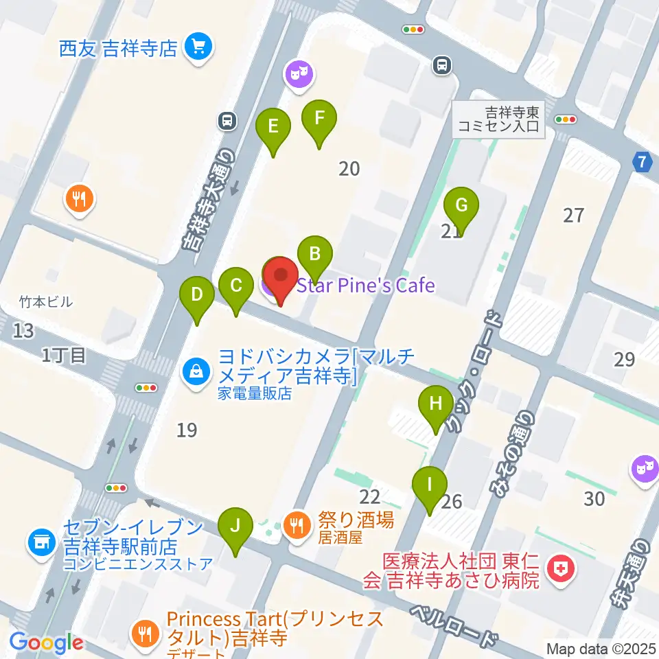 吉祥寺スターパインズカフェ周辺の駐車場・コインパーキング一覧地図