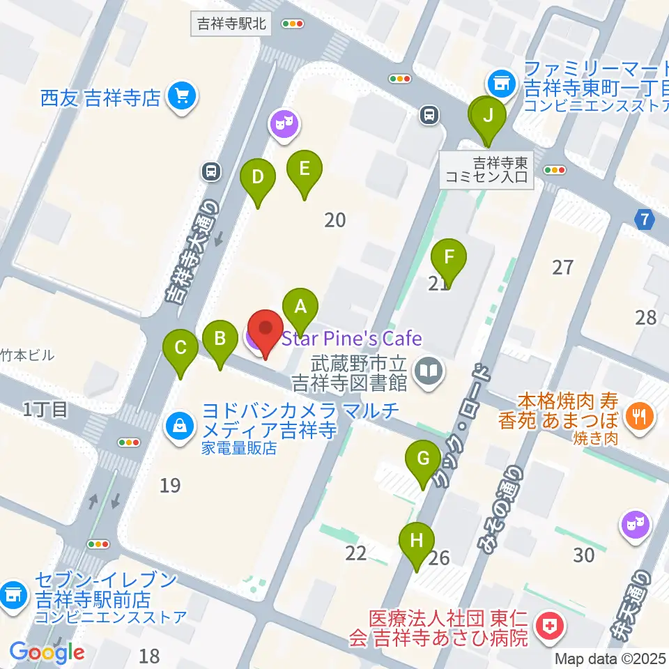 吉祥寺スターパインズカフェ周辺の駐車場・コインパーキング一覧地図