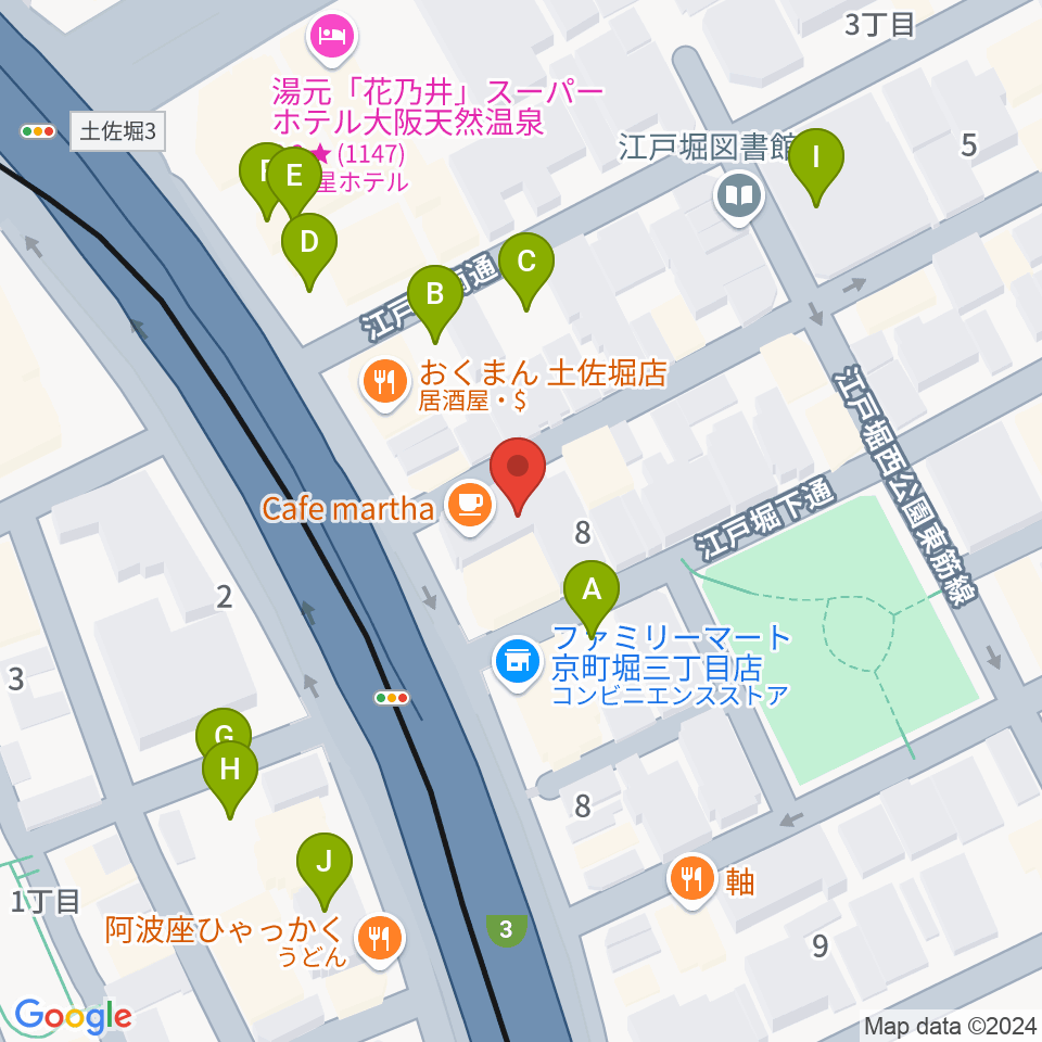 阿波座マーサ周辺の駐車場・コインパーキング一覧地図