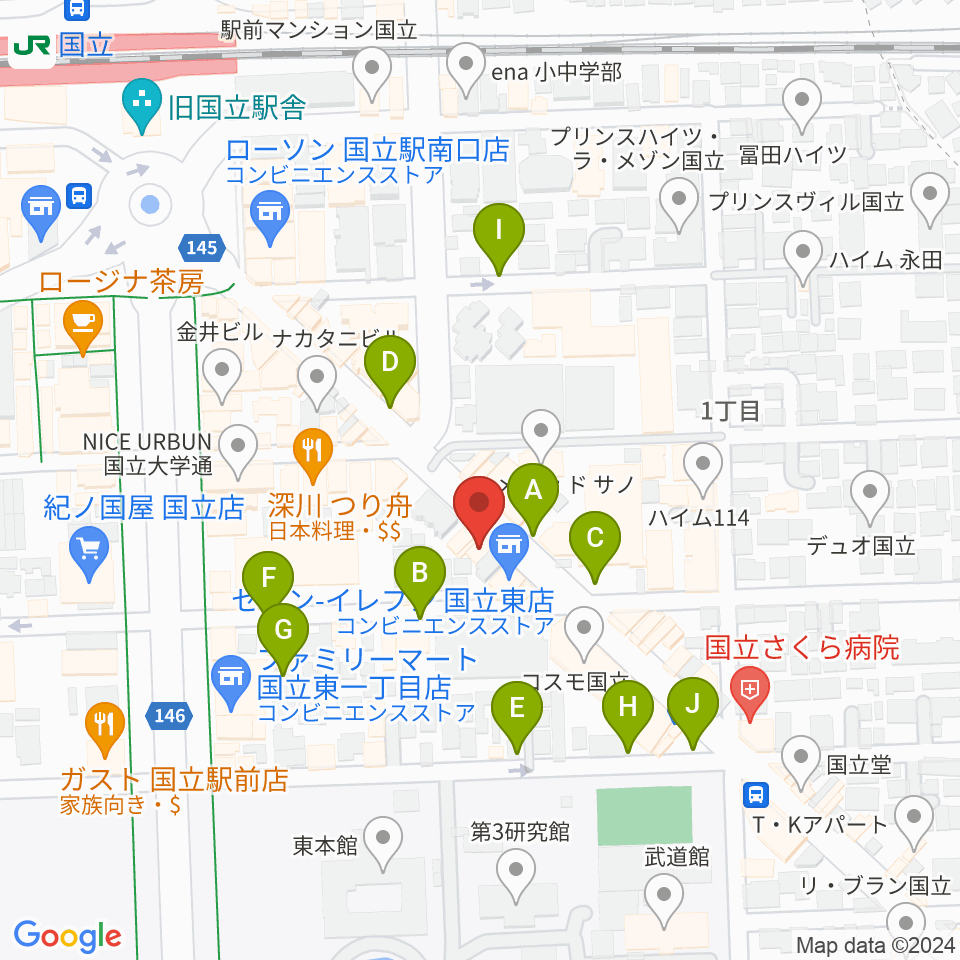 国立はっぽん周辺の駐車場・コインパーキング一覧地図