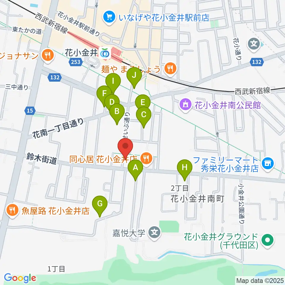 小平ギター&ピアノ教室 花小金井校周辺の駐車場・コインパーキング一覧地図