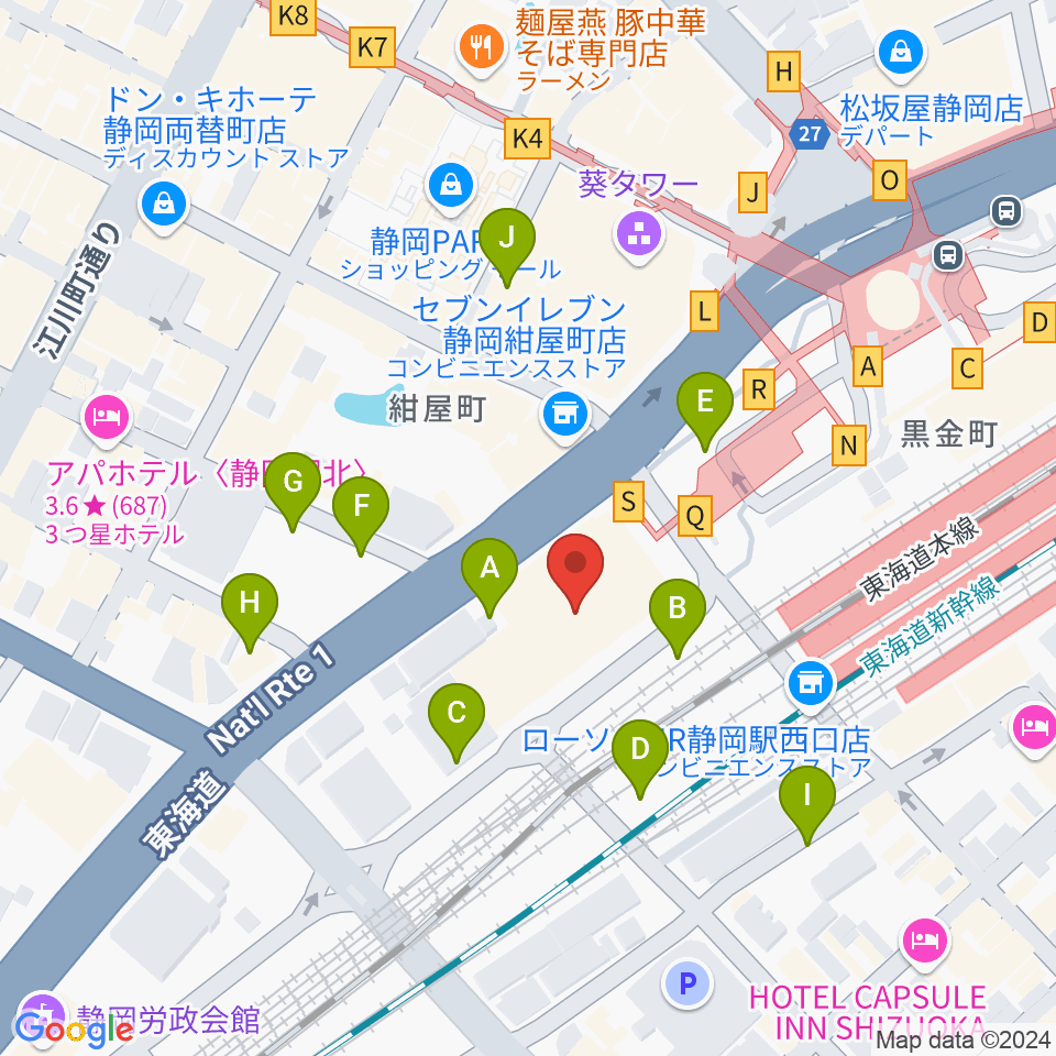 静岡音楽館AOI周辺の駐車場・コインパーキング一覧地図