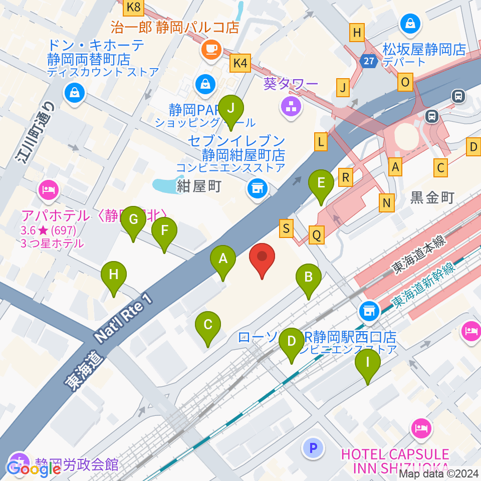 静岡音楽館AOI周辺の駐車場・コインパーキング一覧地図