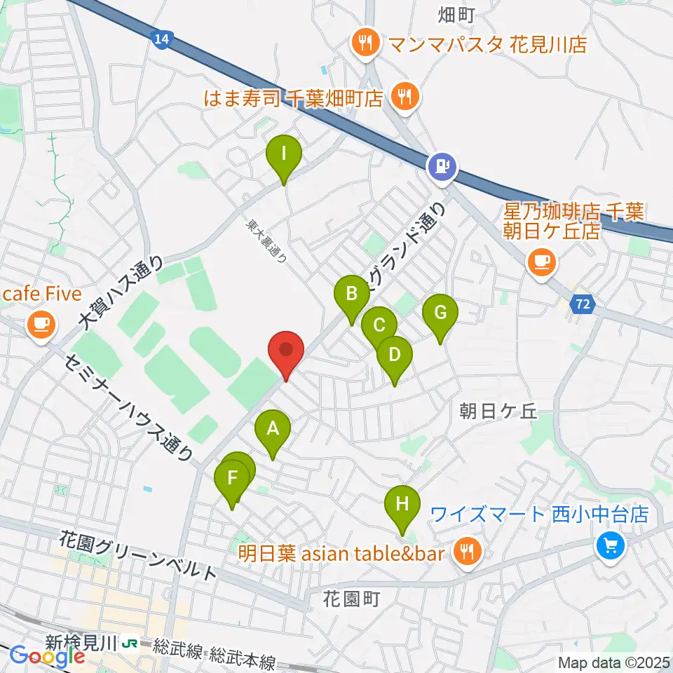 はなみがわ風の丘HALL周辺の駐車場・コインパーキング一覧地図