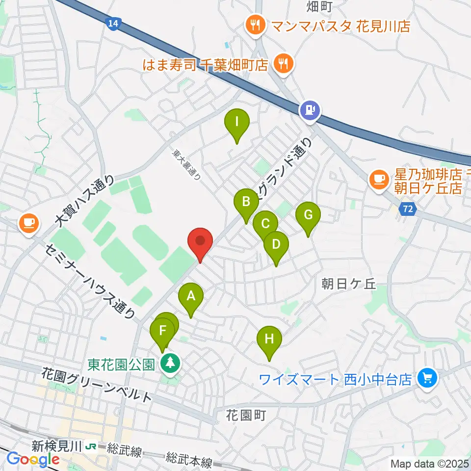 はなみがわ風の丘HALL周辺の駐車場・コインパーキング一覧地図