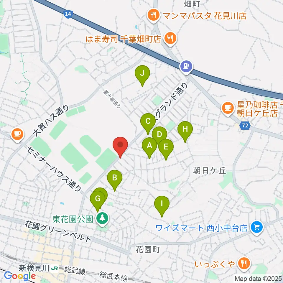 はなみがわ風の丘HALL周辺の駐車場・コインパーキング一覧地図