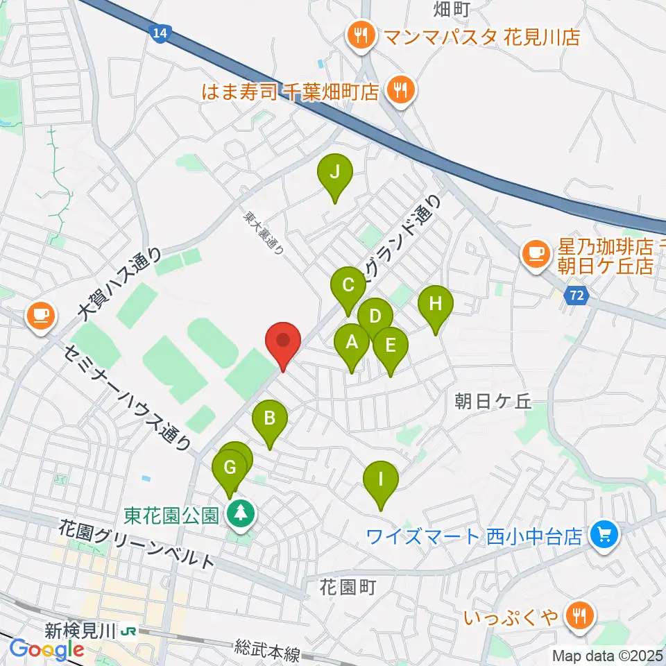 はなみがわ風の丘HALL周辺の駐車場・コインパーキング一覧地図