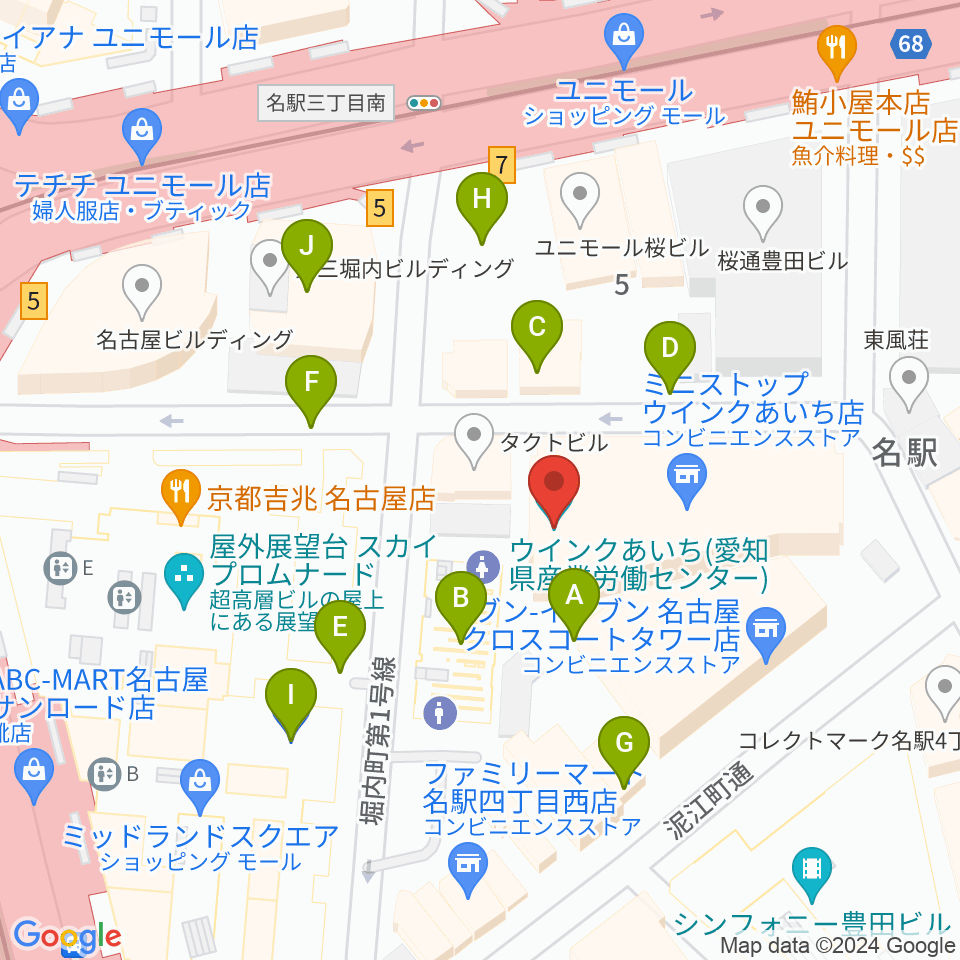 ウインクあいち周辺の駐車場・コインパーキング一覧地図