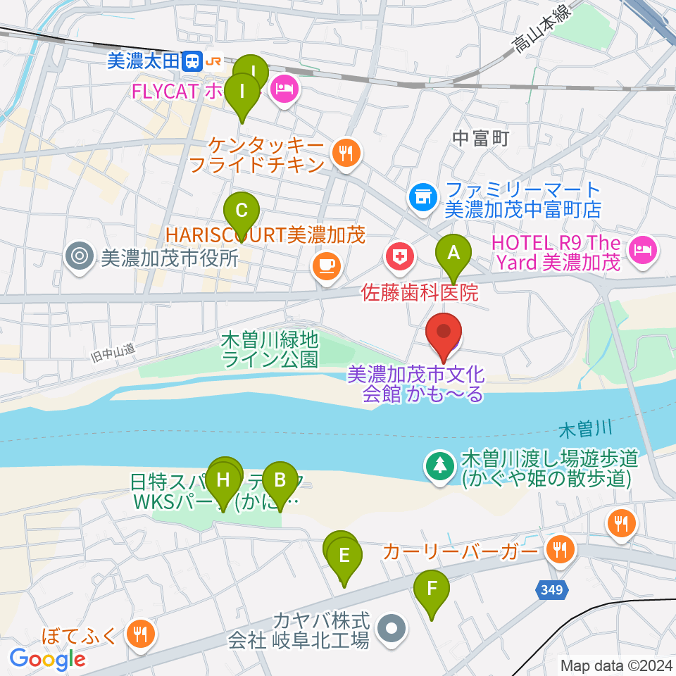 かも〜る 美濃加茂市文化会館周辺の駐車場・コインパーキング一覧地図