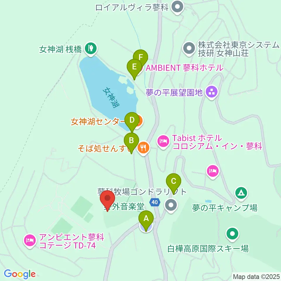 蓼科園地・野外音楽ホール周辺の駐車場・コインパーキング一覧地図