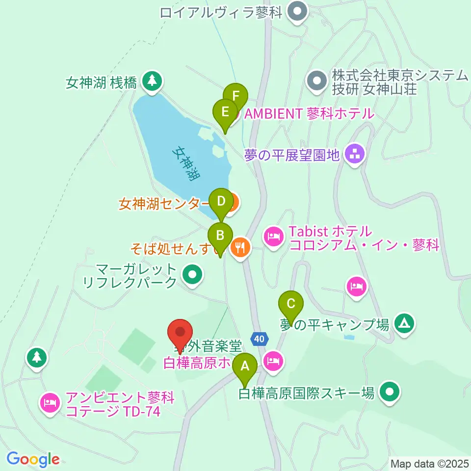 蓼科園地・野外音楽ホール周辺の駐車場・コインパーキング一覧地図