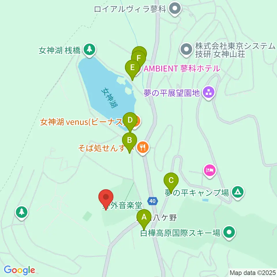 蓼科園地・野外音楽ホール周辺の駐車場・コインパーキング一覧地図