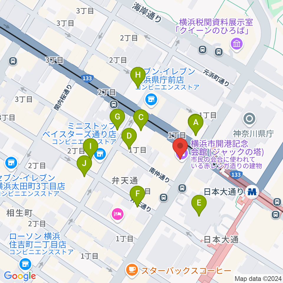 横浜市開港記念会館周辺の駐車場・コインパーキング一覧地図