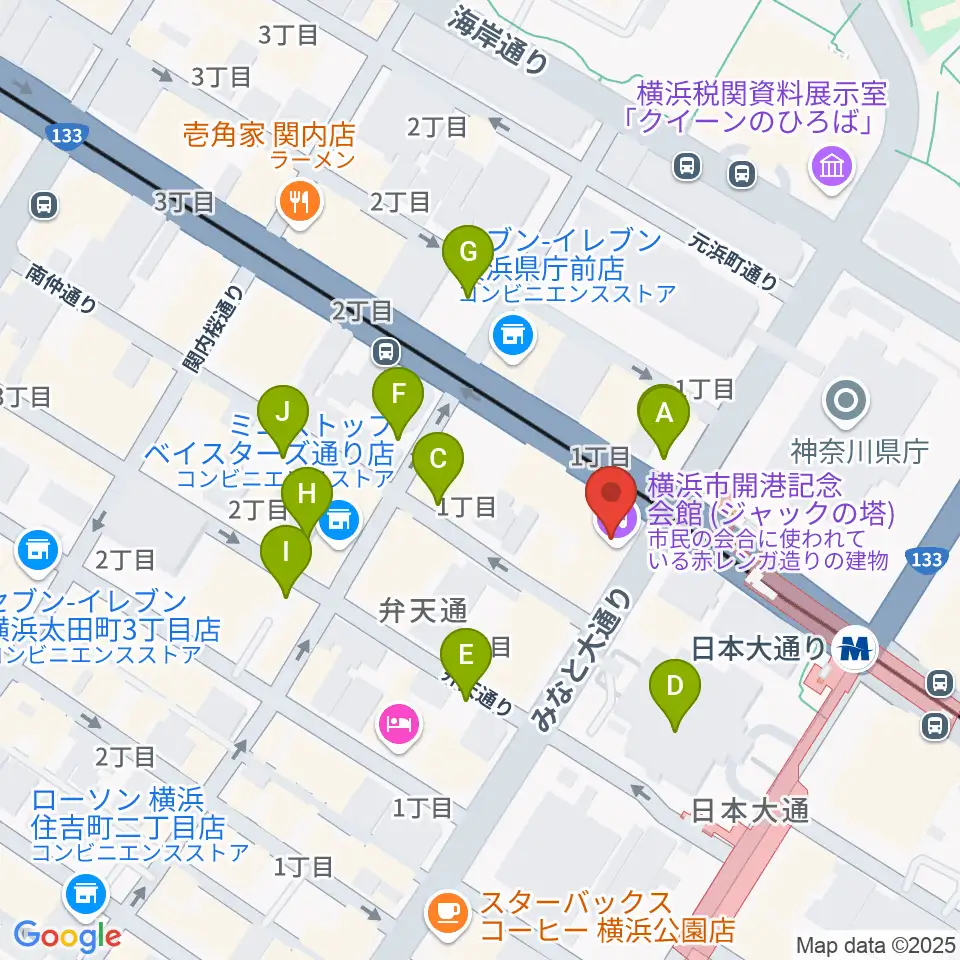 横浜市開港記念会館周辺の駐車場・コインパーキング一覧地図