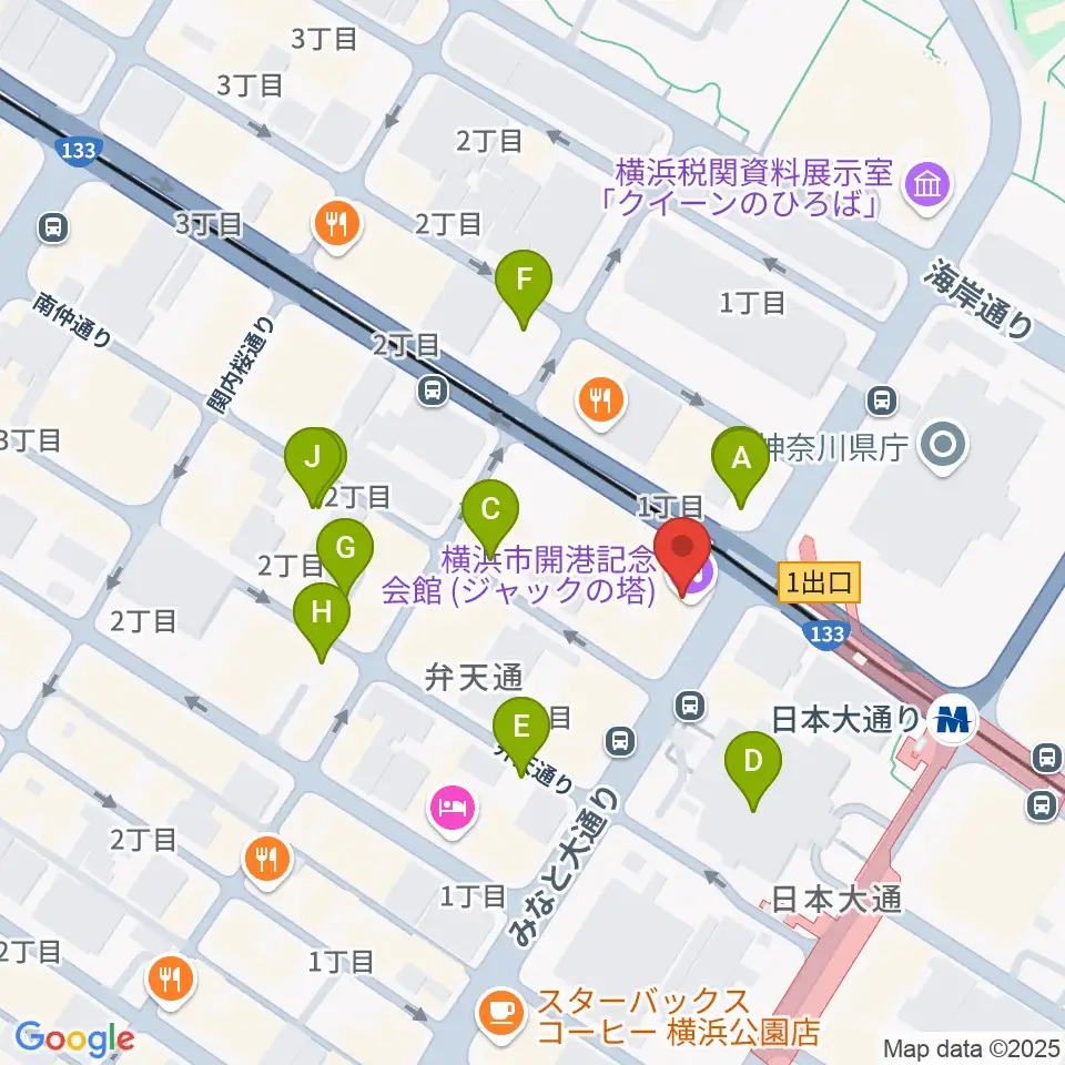 横浜市開港記念会館周辺の駐車場・コインパーキング一覧地図