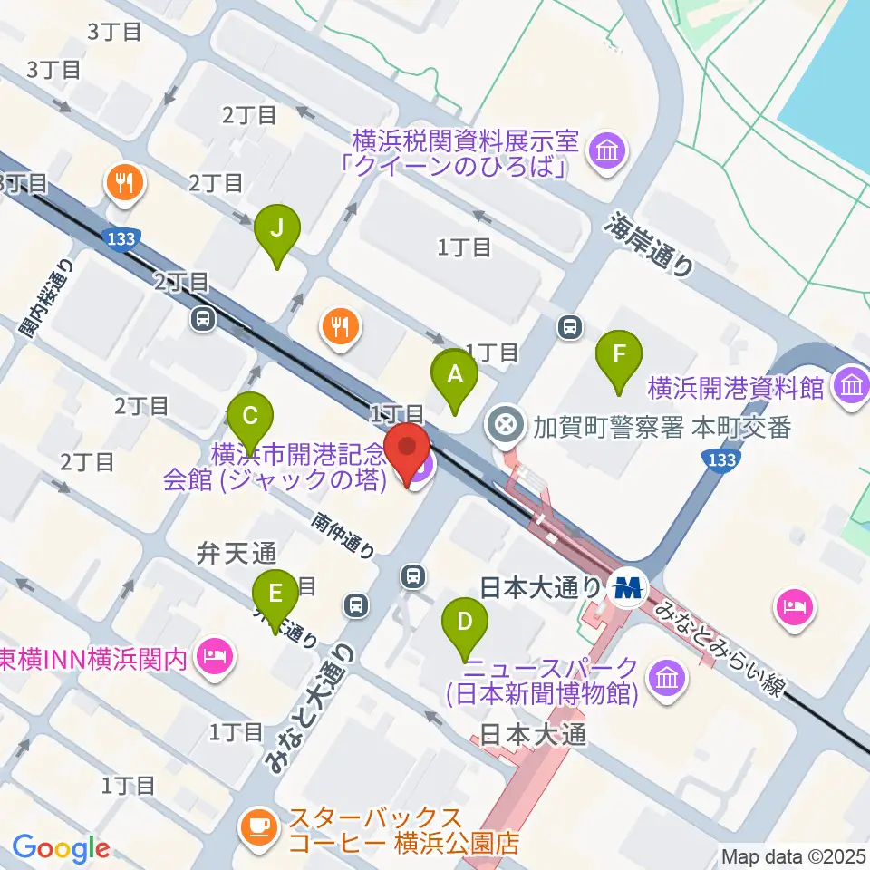横浜市開港記念会館周辺の駐車場・コインパーキング一覧地図