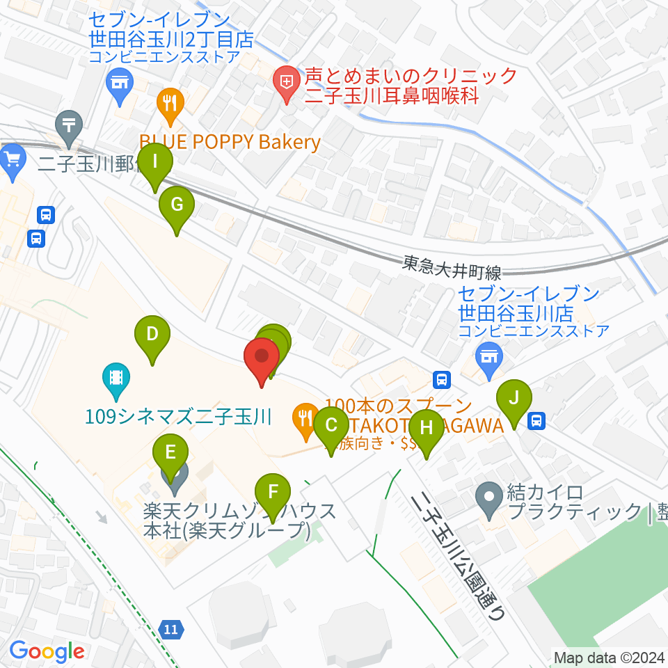 イッツコムスタジオ＆ホール二子玉川ライズ周辺の駐車場・コインパーキング一覧地図