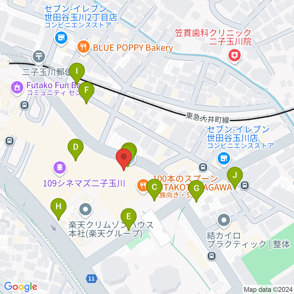 イッツコムスタジオ＆ホール二子玉川ライズ周辺の駐車場・コインパーキング一覧地図