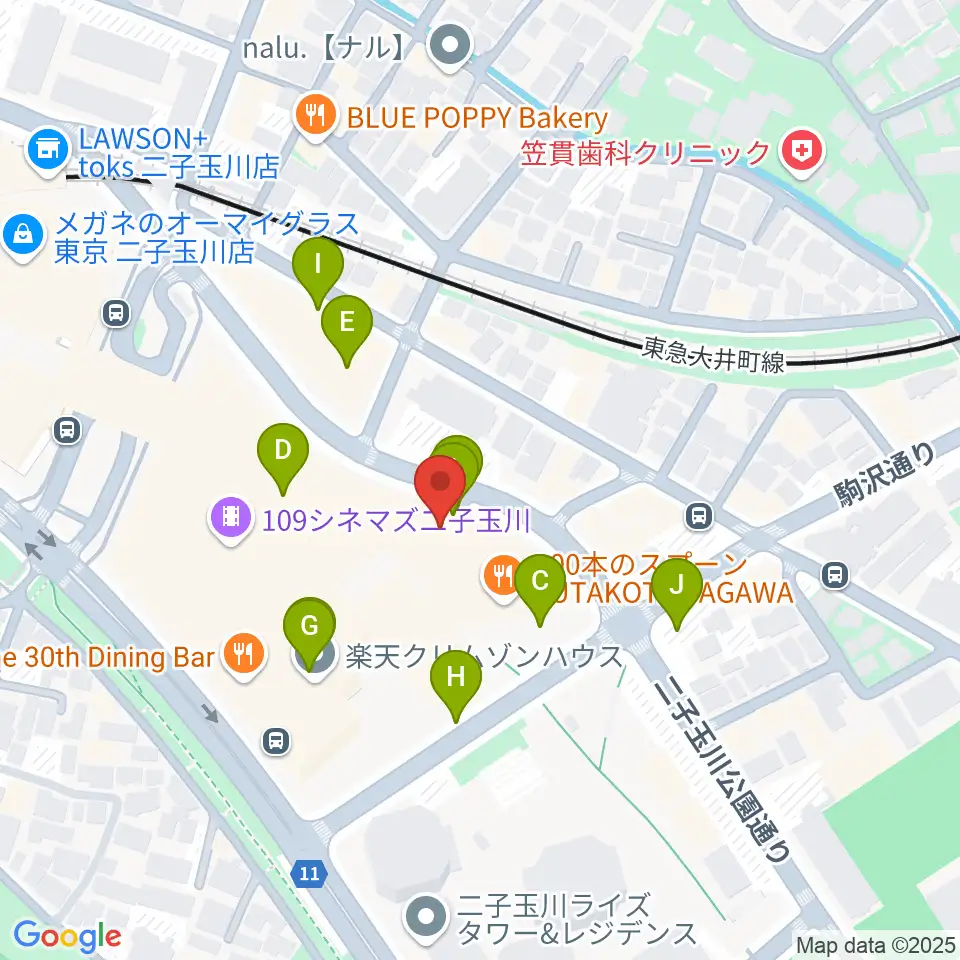 イッツコムスタジオ＆ホール二子玉川ライズ周辺の駐車場・コインパーキング一覧地図