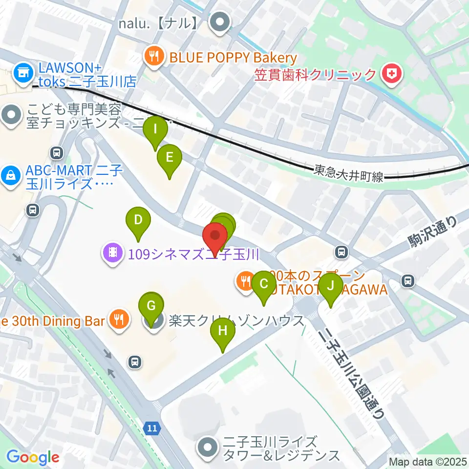 イッツコムスタジオ＆ホール二子玉川ライズ周辺の駐車場・コインパーキング一覧地図