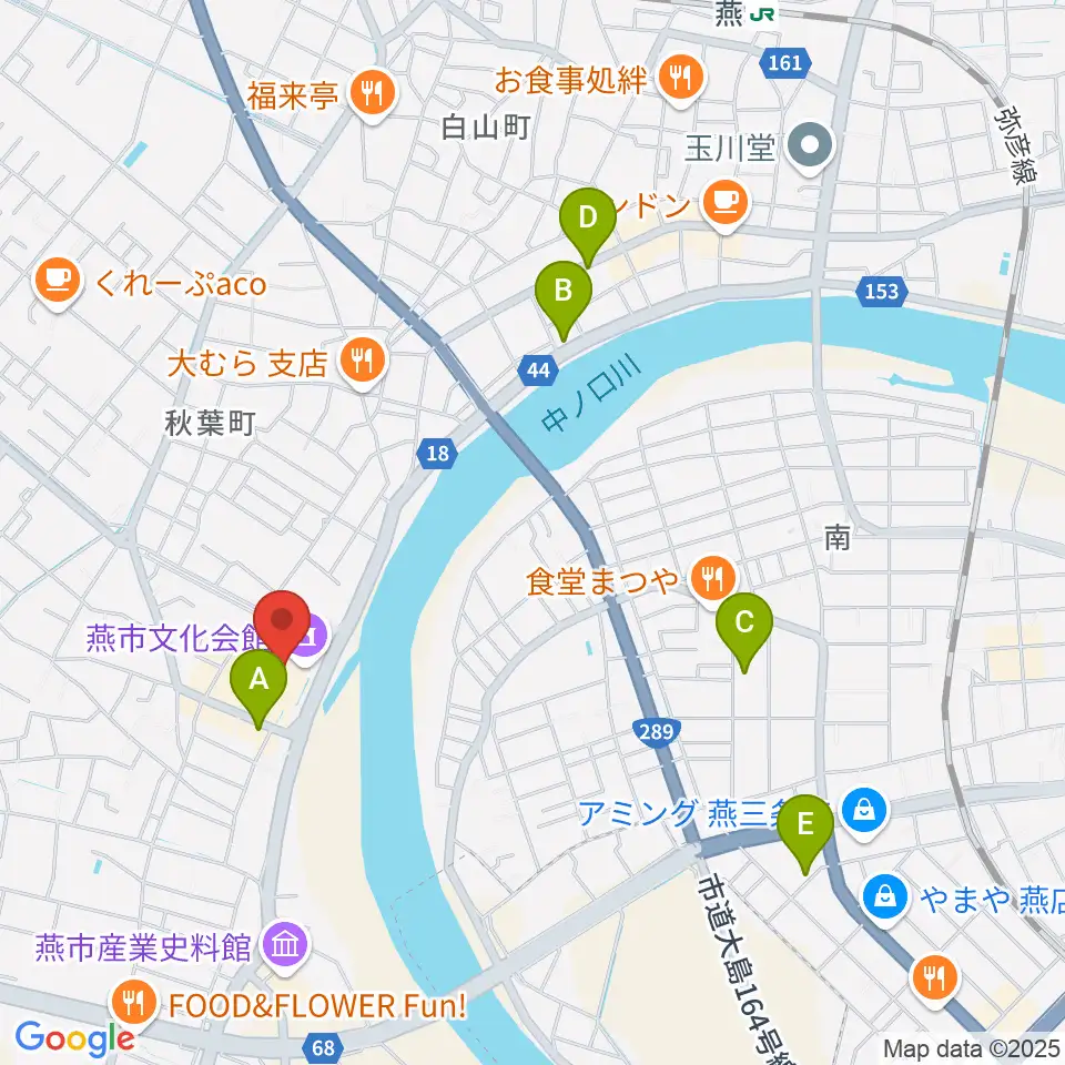燕市文化会館周辺の駐車場・コインパーキング一覧地図