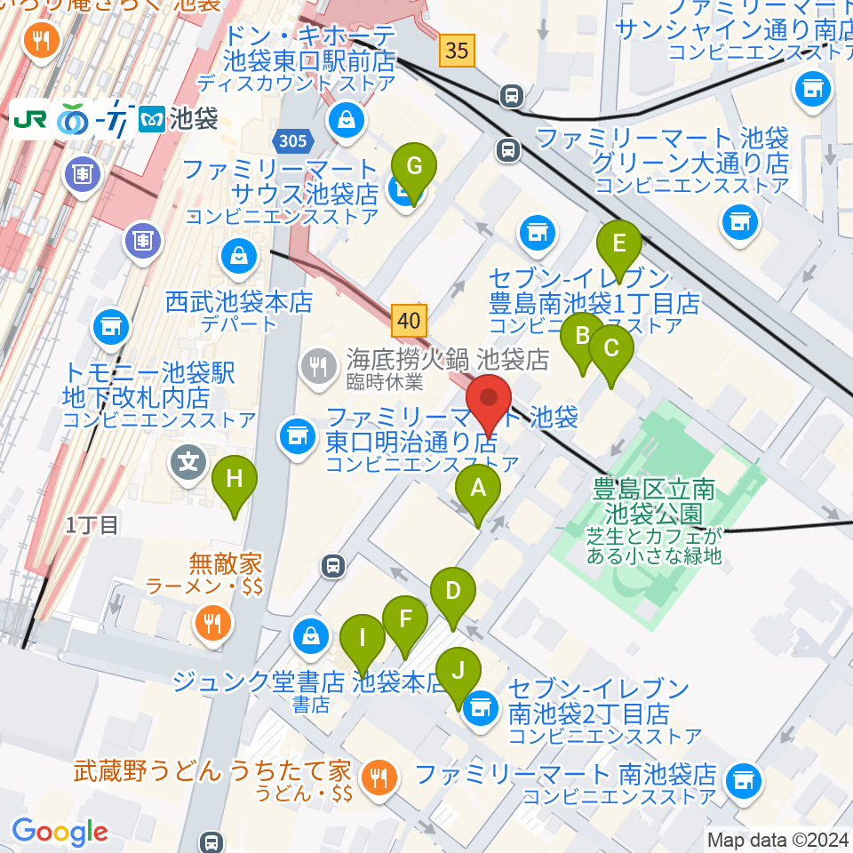 クロサワ楽器池袋店 アコースティック館周辺の駐車場・コインパーキング一覧地図